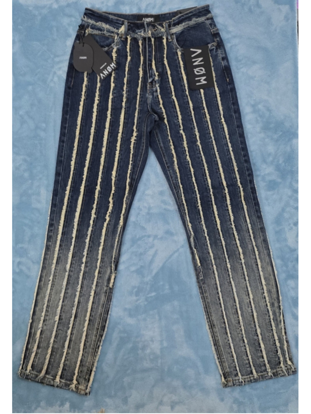 Men's ANØM Straight Leg Jeans Size 32 Blue Beige Striped